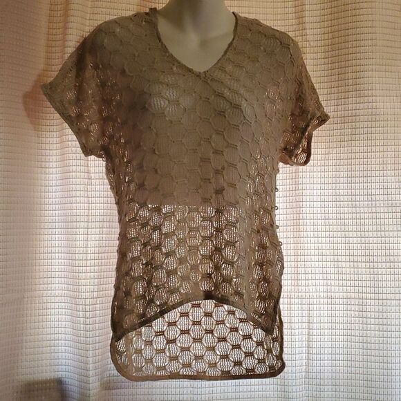 Trina Turk tan crochet  hoodie S - Picture 1 of 6